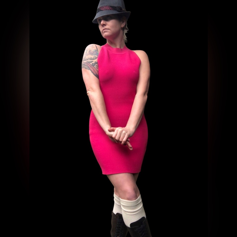 Babaton bodycon Fusia Sculpt Knit Dress large pink - Picture 3 of 11